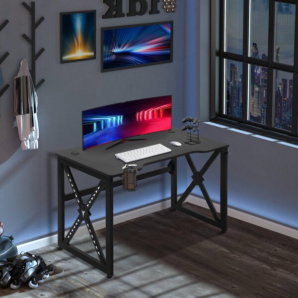 Scrivania Gaming con Luci LED 120x60x73 cm in MDF e Metallo Nero