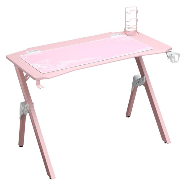 Scrivania da Gaming 110x59x75 cm in MDF e Metallo Rosa