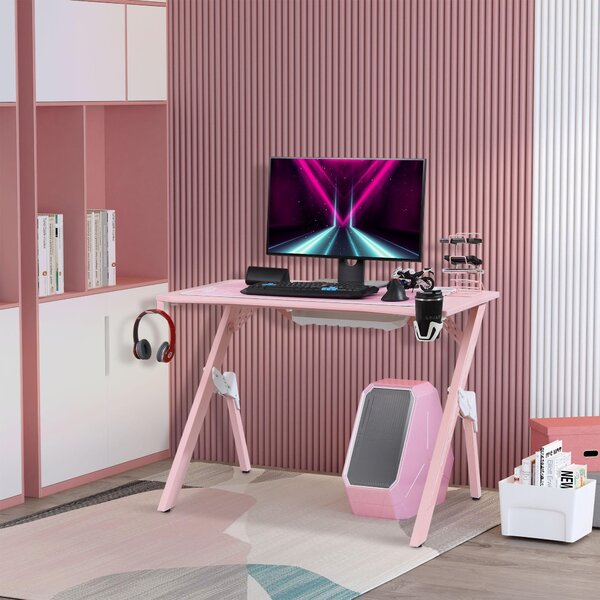 Scrivania da Gaming 110x59x75 cm in MDF e Metallo Rosa