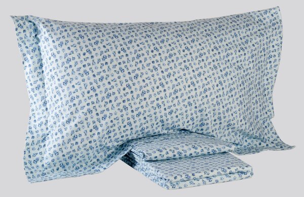 Completo Lenzuola SINGOLO - 160X290 90X205 1 FEDERA 50X80 Rose-mignon AZZURRO Flanella Caleffi
