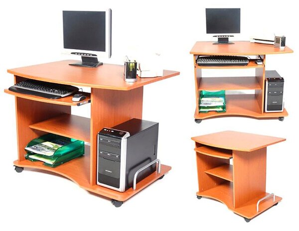 Scrivania Porta Pc 90x55xH76cm in Legno con Portatastiera Smart Ciliegio