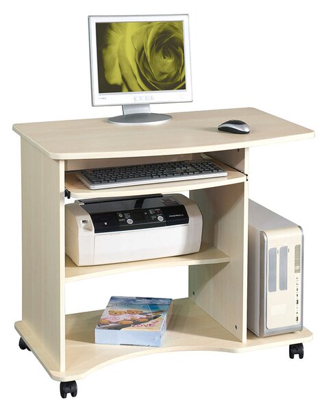 Scrivania Porta Pc 90x55xH77cm in Legno con Portatastiera Smart Acero