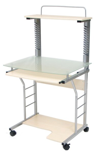 Scrivania Porta Pc 70x55xH130 cm in Vetro con Portatastiera Swift Acero