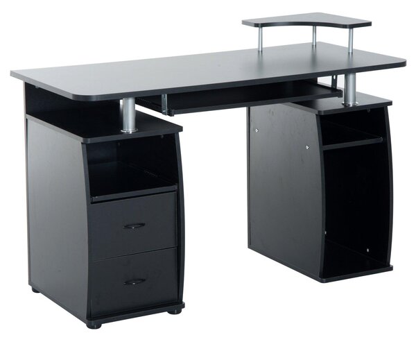 Scrivania da Ufficio Porta PC con Ripiani Tastiera Nero 120x55x85 cm