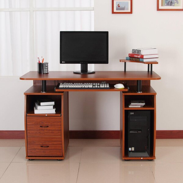 Scrivania da Ufficio Porta PC con Ripiano Tastiera Noce 120x55x85 cm