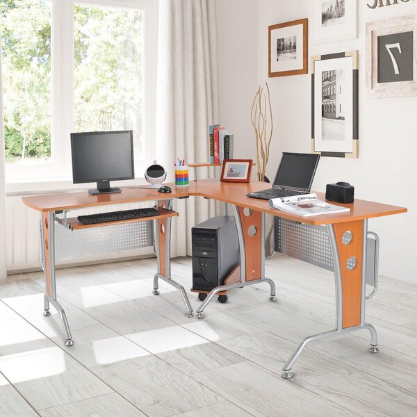 Scrivania da Ufficio ad Angolo Porta PC in Legno Marrone