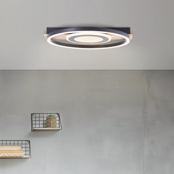 BRILLANTE plafoniera moderna in legno nero marrone LED Maureen | bianco caldo | max. 22 Watt 2900 Lumen 3000 Kelvin | 37x39cm | metallo/legno/plastica