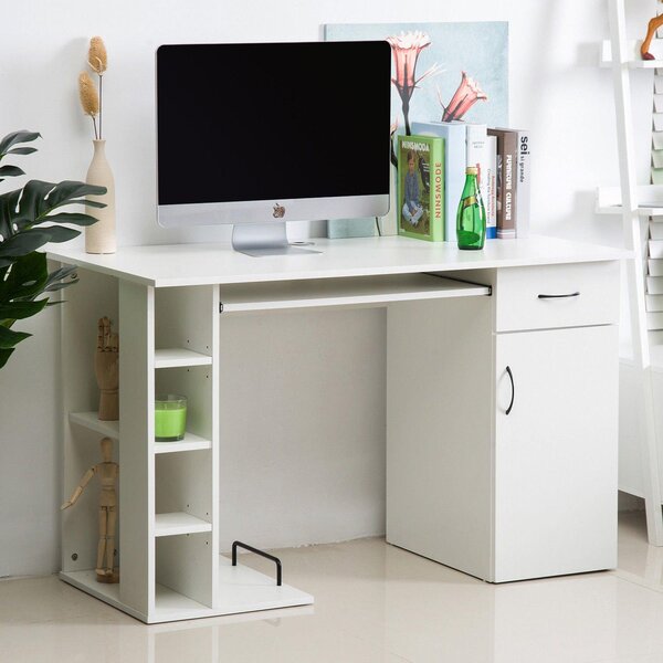 Scrivania da Ufficio Porta PC con Ripiano Tastiera Bianco 74x120x60 cm