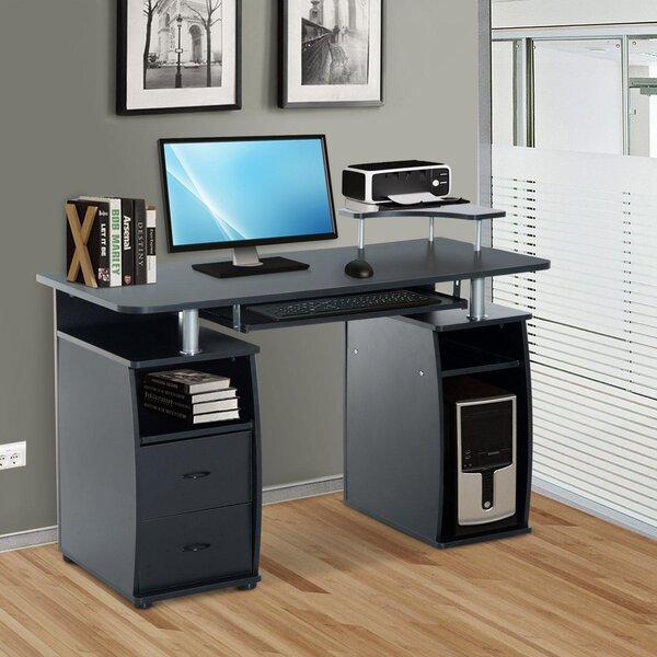Scrivania da Ufficio Porta PC con Ripiani Tastiera Nero 120x55x85 cm