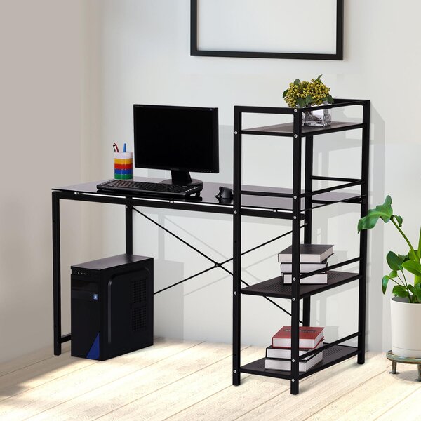 Scrivania per Computer in Vetro Temperato e Ferro Nero 125x63x113 cm