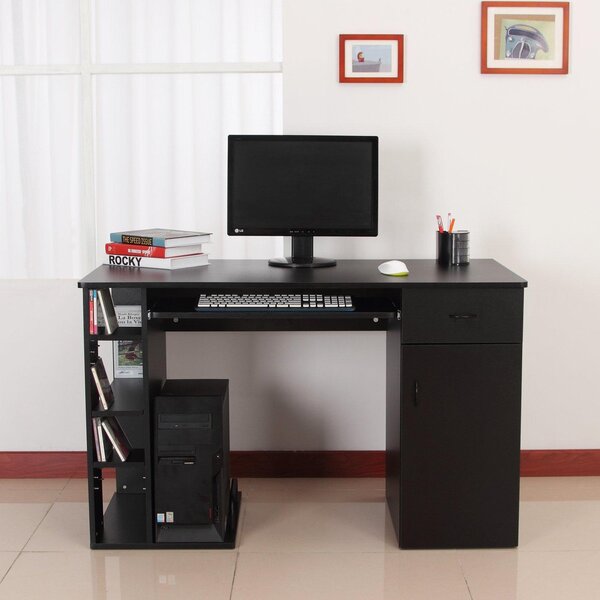 Scrivania da Ufficio Porta PC con Ripiano Tastiera Nera 120x60x74 cm
