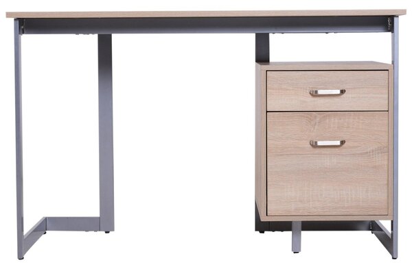 Scrivania con 2 Cassetti in Legno e Acciaio 120x58x76 cm