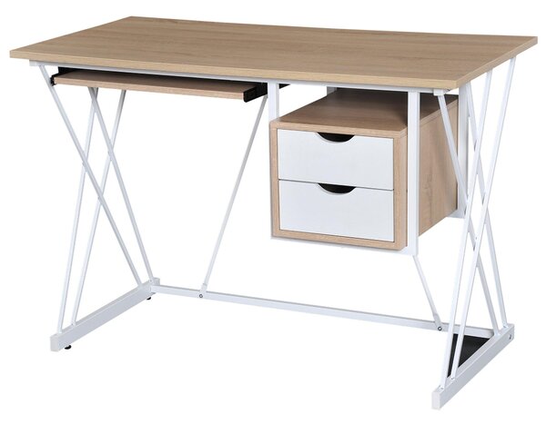 Scrivania da Ufficio in Acciaio Bianco e Legno Rovere con Cassetti 110x55x76 cm