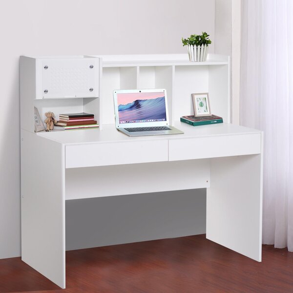 Scrivania da Ufficio in Legno 5 Scomparti e 2 Cassetti Bianco 120x60x115 cm