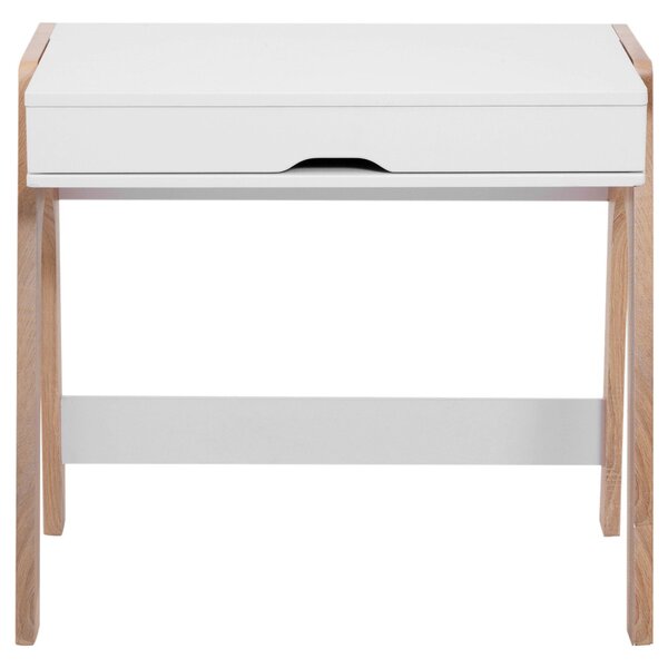 Scrivania da Ufficio Salvaspazio con Piano Ribaltabile in Legno Bianco 85x55x75 cm