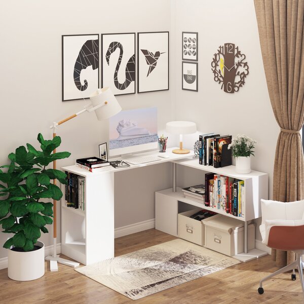 Scrivania Angolare da Ufficio Studio per Computer in Legno bianco 140x120x78,2 cm