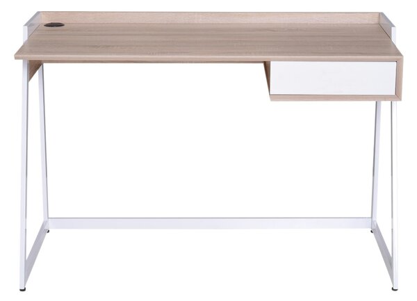Scrivania da Ufficio con Cassetto in Legno e Acciaio Bianco e Rovere 120x60x80 cm