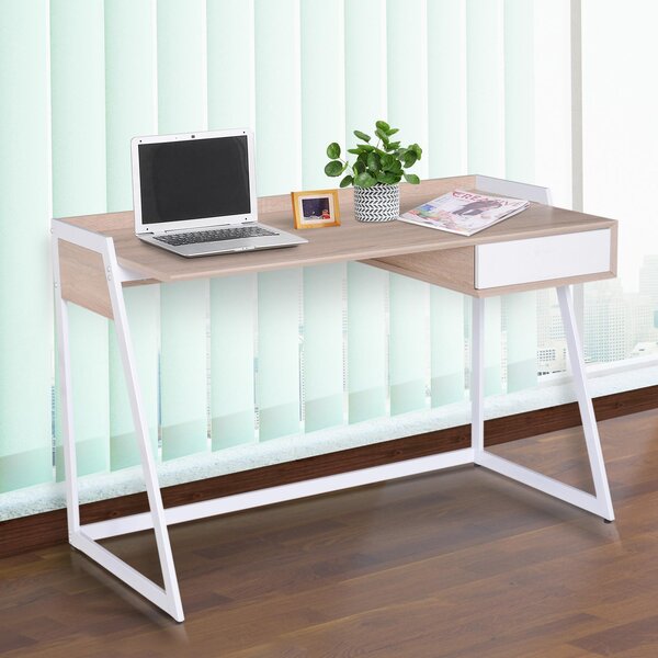 Scrivania da Ufficio con Cassetto in Legno e Acciaio Bianco e Rovere 120x60x80 cm