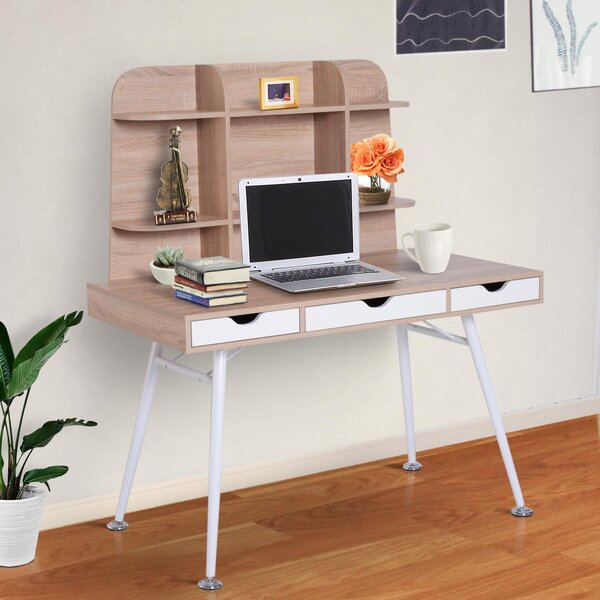 Scrivania da Ufficio con Cassetti e Libreria Legno Bianco e Rovere 120x65.5x138.5 cm