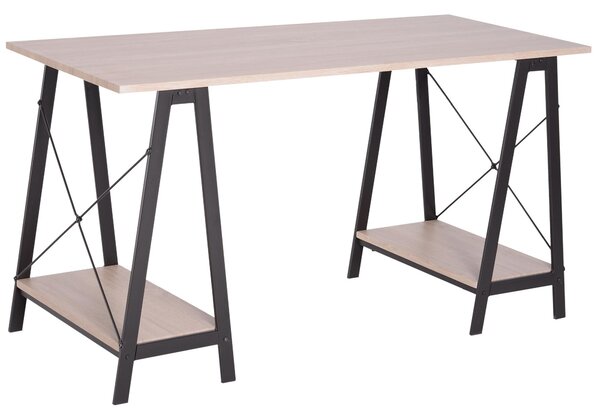 Scrivania da Ufficio Industrial in Metallo e Legno MDF Ripiani Legno e Nero 140x60x75 cm