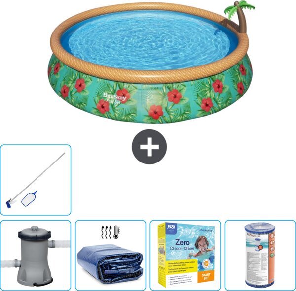 Piscina gonfiabile rotonda Bestway ad ambientazione rapida - Paradise Print - 457 x 84 cm - inclusa pompa - tenda - pacchetto manutenzione - filtro - kit pulizia