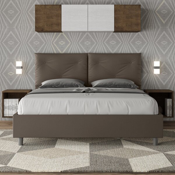 Letto Tessuto Cappuccino con Testata Rettangolare – Giroletto, Contenitore o con Rete | PIA 80x190 Singolo standard / Senza Rete