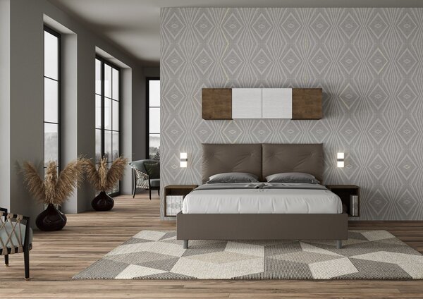Letto Tessuto Cappuccino con Testata Rettangolare – Giroletto, Contenitore o con Rete | PIA 80x190 Singolo standard / Senza Rete