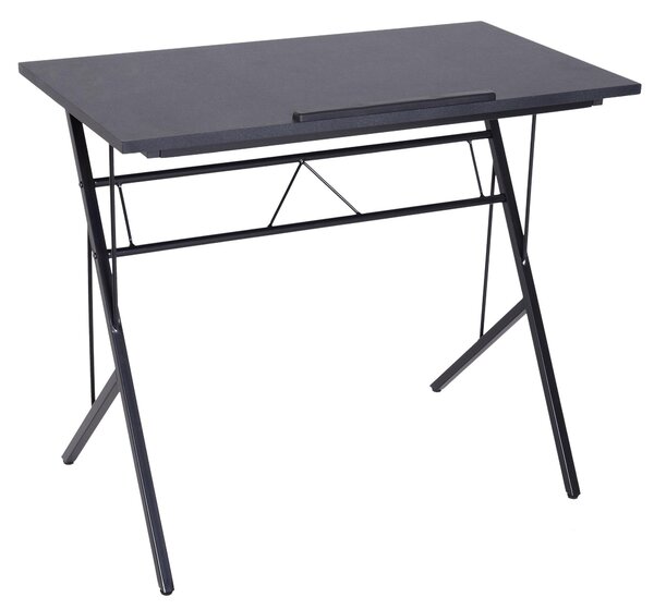 Scrivania da Ufficio Inclinabile Fino a 60° con Sponda in Metallo e Legno Nero 90x50x76-91 cm