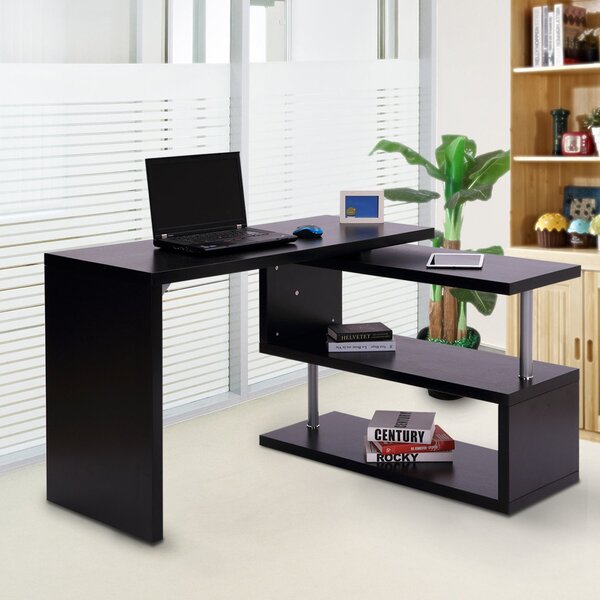 Scrivania da Ufficio Angolare per Computer con Scaffali in Legno Nero 120x106x75 cm