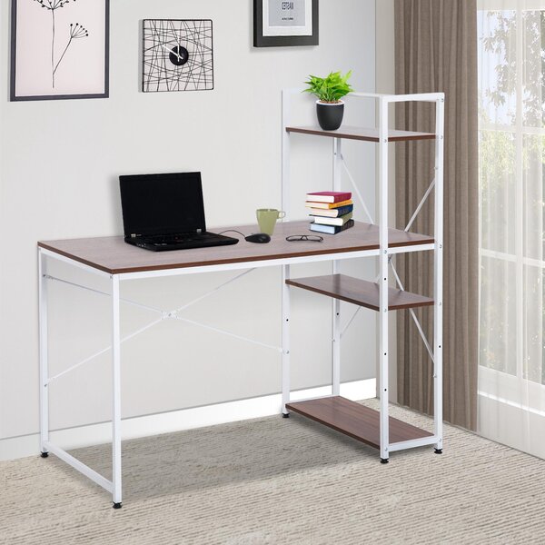 Scrivania da Ufficio con Scaffalatura Noce e Bianco 120x64x121 cm