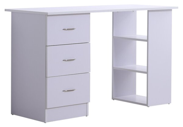Scrivania da Ufficio con 3 Cassetti e Ripiani in Legno Bianco 120x49x72 cm