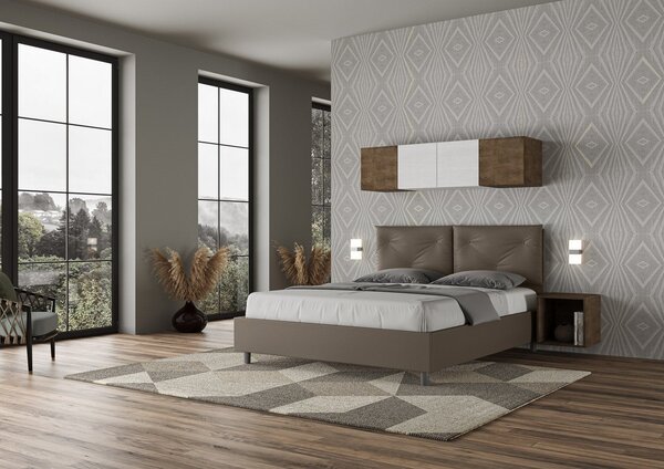 Letto Tessuto Cappuccino con Testata Rettangolare – Giroletto, Contenitore o con Rete | PIA 80x190 Singolo standard / Senza Rete