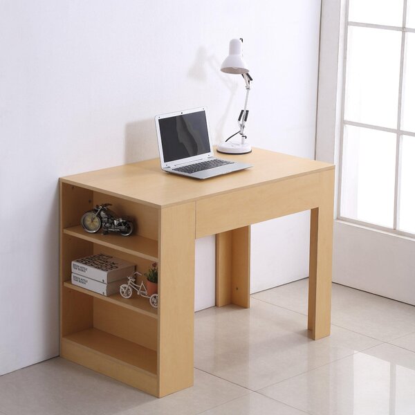 Scrivania da Ufficio Multifunzionale con 3 Ripiani in Legno Naturale 100x60x75 cm
