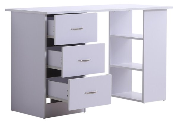 Scrivania da Ufficio con 3 Cassetti e Ripiani in Legno Bianco 120x49x72 cm