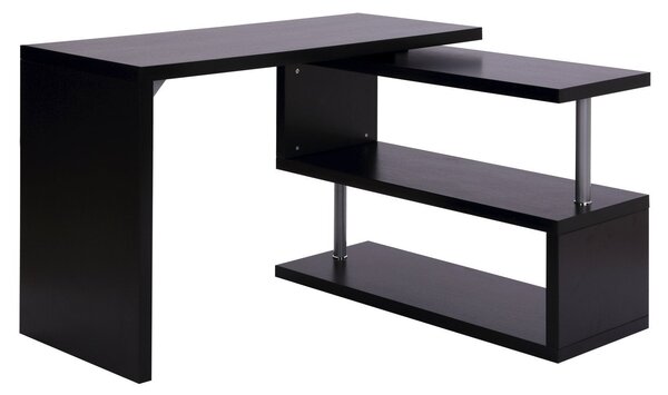 Scrivania da Ufficio Angolare per Computer con Scaffali in Legno Nero 120x106x75 cm