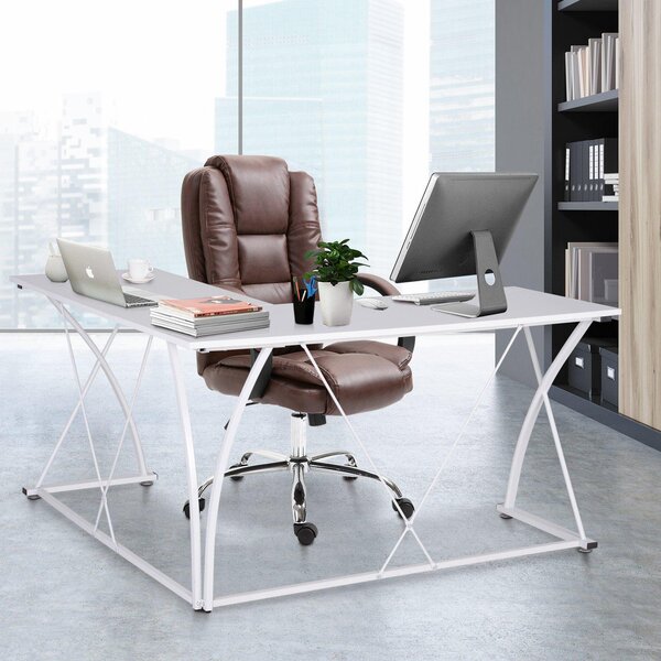 Scrivania da Ufficio ad Angolo in Metallo e MDF 142x142x76 cm Bianca