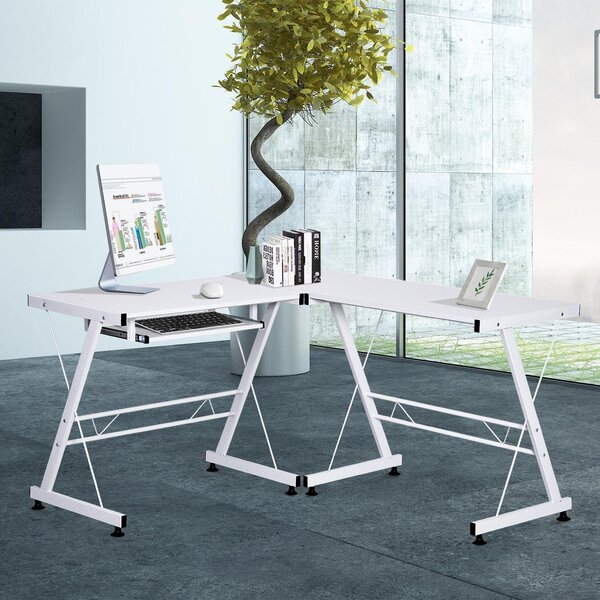 Scrivania da Ufficio Grande ad Angolo in Acciaio e MDF 130x130x73.5 cm Bianca