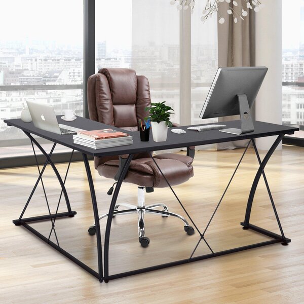 Scrivania da Ufficio ad Angolo in Metallo e MDF 142x142x76 cm Nera