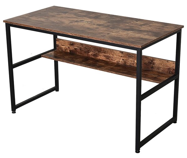 Scrivania da Ufficio Porta PC in Acciaio e Legno 120x60x77 cm Marrone Scuro