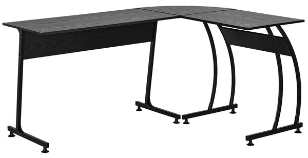 Scrivania da Ufficio ad Angolo Porta PC in Legno e Metallo 112,5x152x74 cm Nera