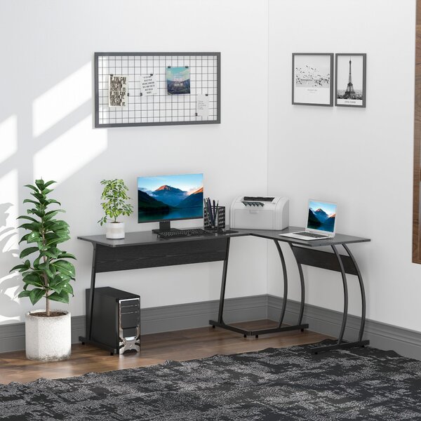 Scrivania da Ufficio ad Angolo Porta PC in Legno e Metallo 112,5x152x74 cm Nera