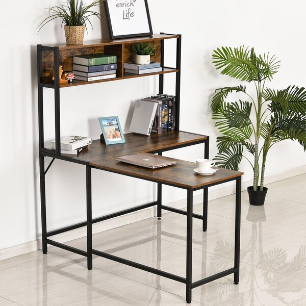 Scrivania da Ufficio ad Angolo Porta PC in Legno e Metallo 140x125x149 cm Marrone Scuro