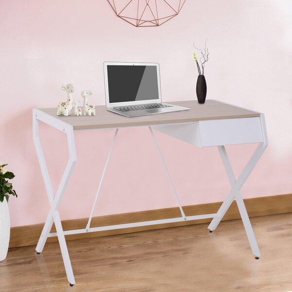 Scrivania per Ufficio in Acciaio Rovere e Bianco 105x56x75 cm