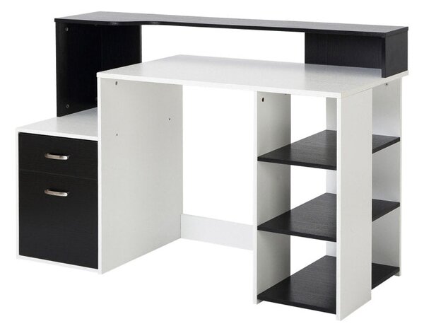 Scrivania da Ufficio Porta PC 137x55x92 cm in Legno MDF Legno Bianco e Nero