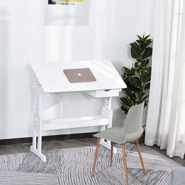 Scrivania da Ufficio con Ripiano Inclinabile e Altezza Regolabile in MDF 109x55x63,6 cm Bianca