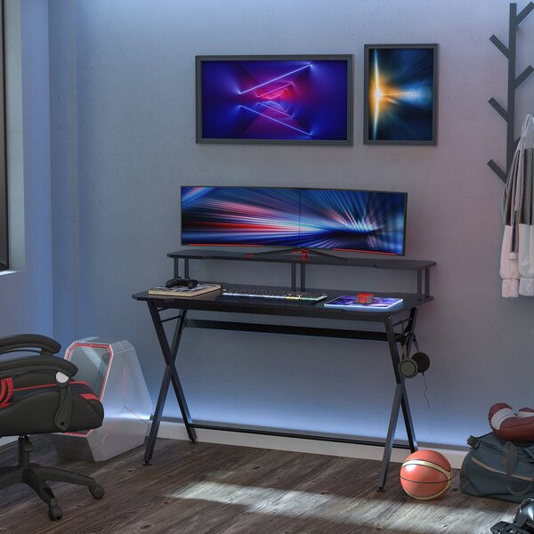 Scrivania da Ufficio Porta PC con Piano Rialzato in MDF 140x60x90 cm Nero