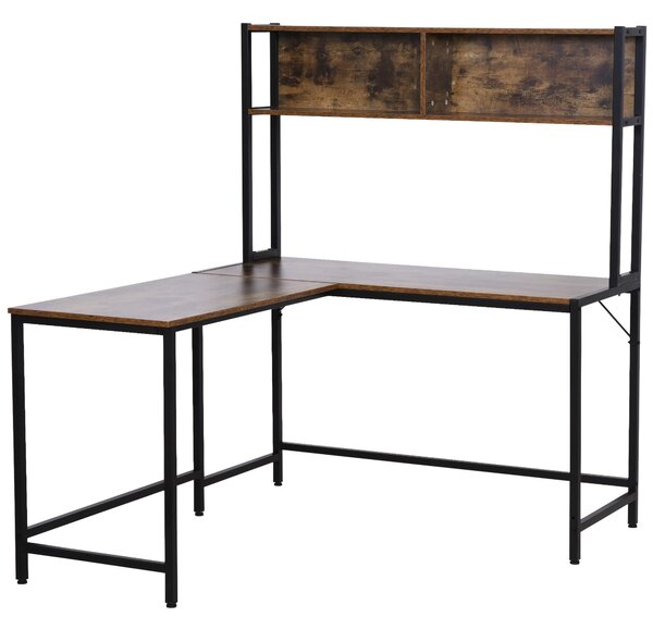 Scrivania da Ufficio ad Angolo Porta PC in Legno e Metallo 140x125x149 cm Marrone Scuro