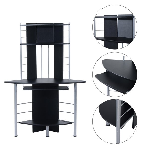 Scrivania da Ufficio ad Angolo Porta PC in MDF e Ferro 113x65x158 cm Nera