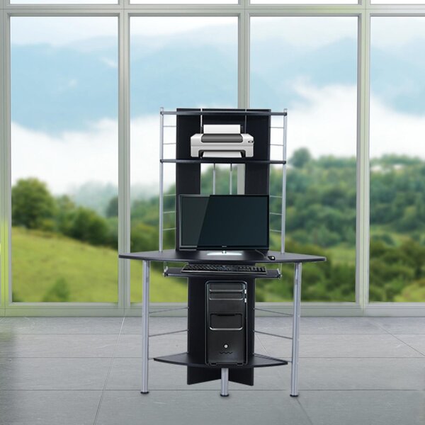 Scrivania da Ufficio ad Angolo Porta PC in MDF e Ferro 113x65x158 cm Nera
