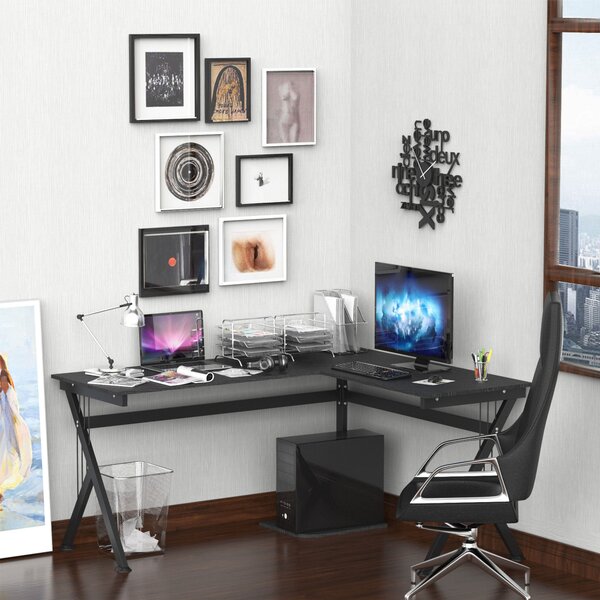 Scrivania da Ufficio Angolare 155x130x76 cm in Legno Nera